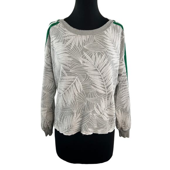 Current/Elliott Gray White Sweatshirt Tropical Striped Boat Neck Pullover Size 0 - Picture 1 of 10